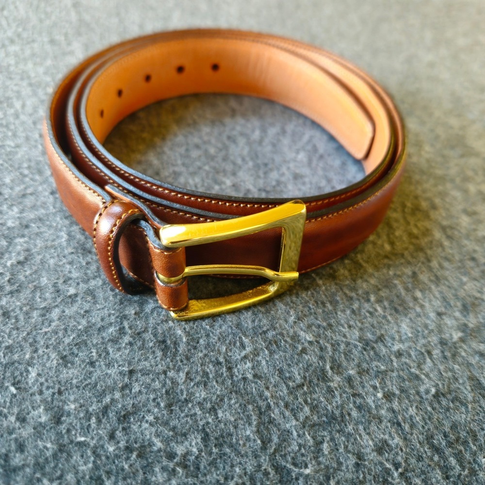 Trafalgar Belt Mens 38 Tan Hand Polished Cortina Leather Gold Buckle Old Money